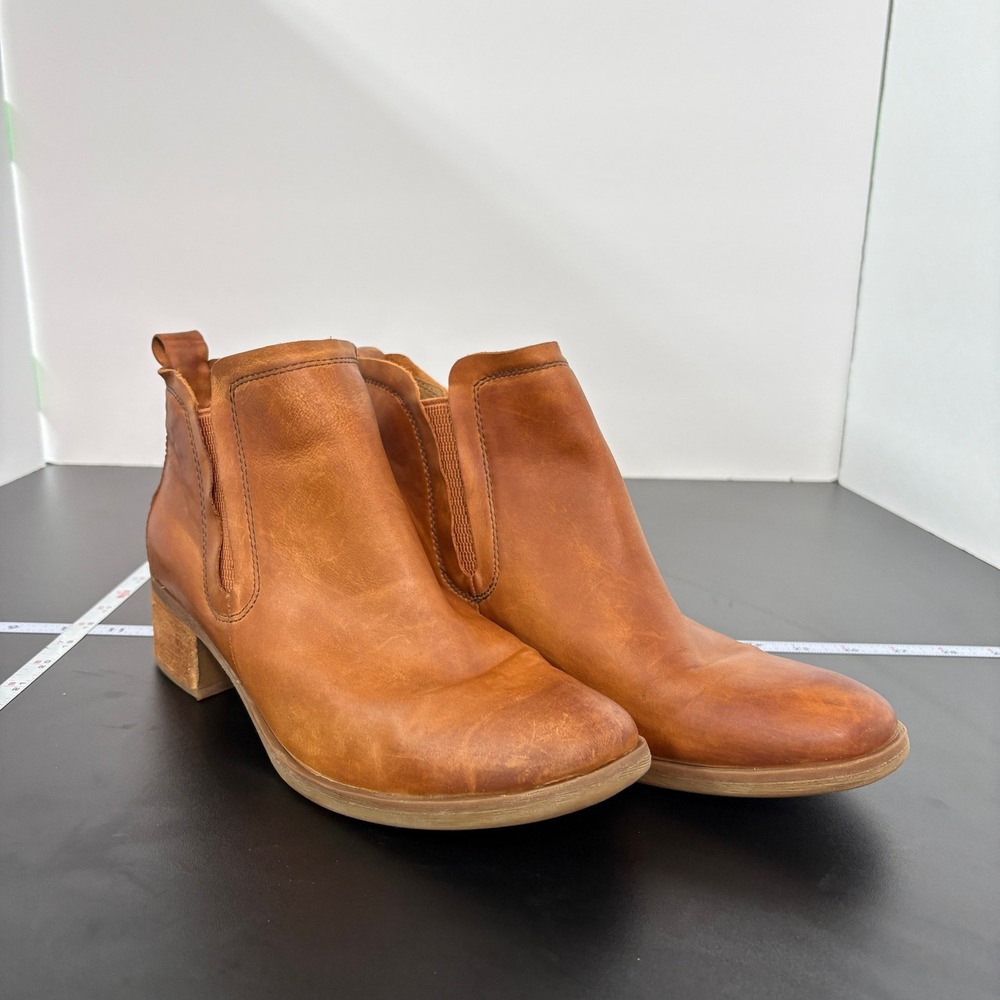 Korks Womens Ankle Boots 8.5M Tan Brown Leather Block Heel Chelsea Booties Ryder